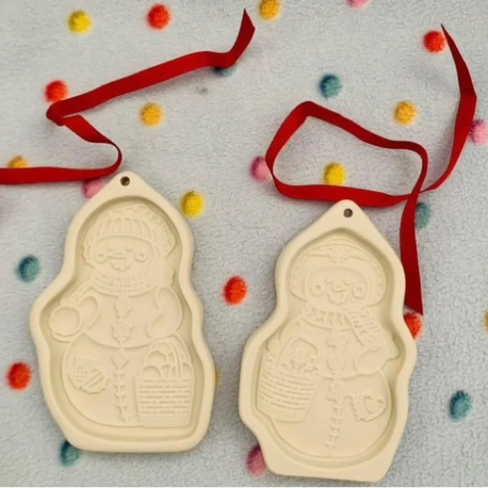 Vintage Longaberger Pottery 1999 Cookie Mold Series “Snowball” and “Flurry”